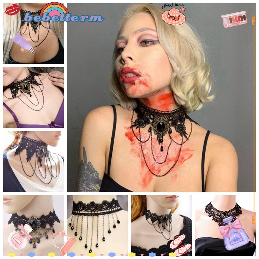 Bebetterm 1Pc Sexy Women Choker Black Lace Necklace Gothic Collar Beads Pendant Jewelry Accessories