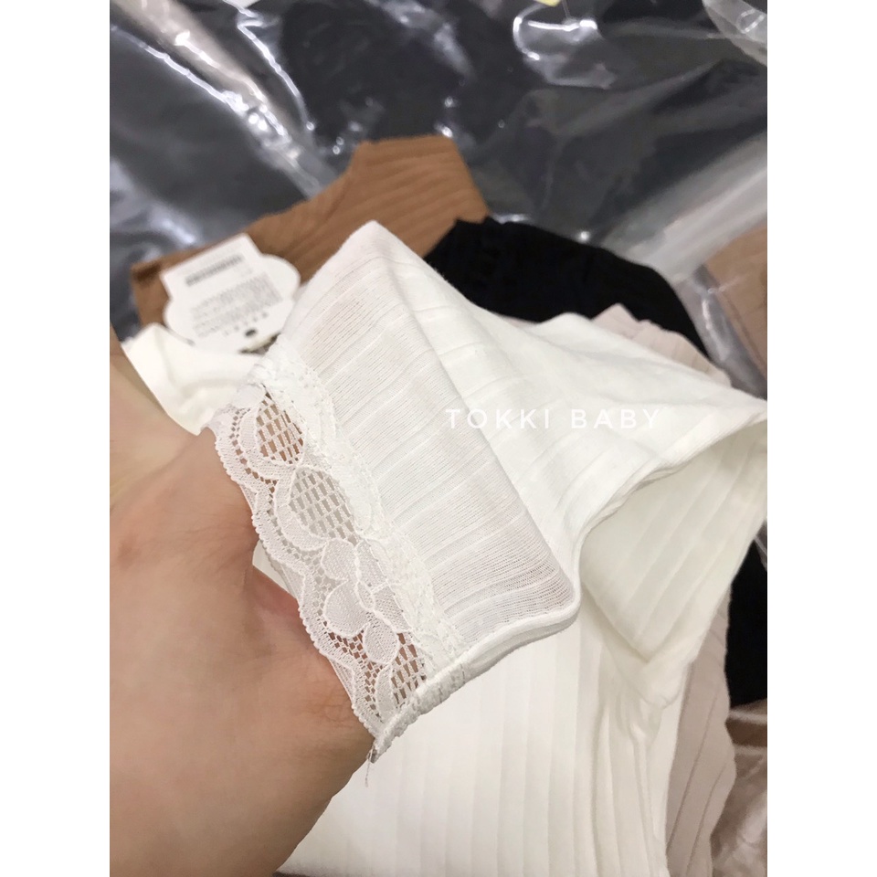 Áo thun gân tay ren cho bé gái 4 màu AST002
