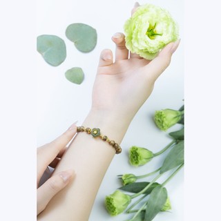 Vòng tay trầm hương nữ hoa mận xanh hetitan 6mm tài lộc may mắn phong thủy Udum,quà tặng ý nghĩa