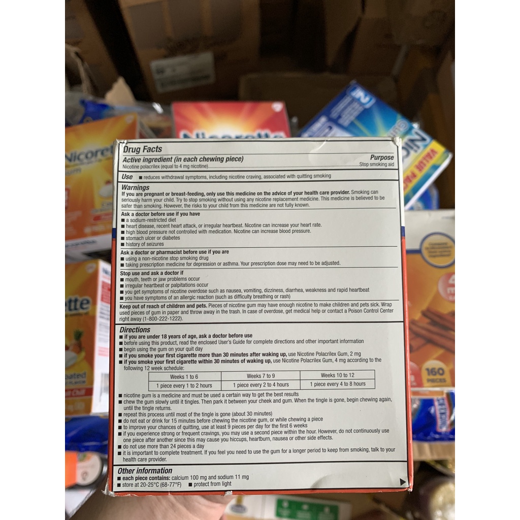 Kẹo gum cai thuốc lá Nicorette 2mg 4mg hương trái cây 160 viên của Mỹ