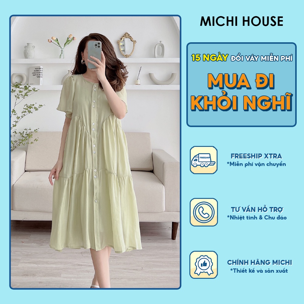 Đầm Suông Dáng Dài MICHI House Váy Xuông Vải Tơ Cao Cấp Dáng Rộng Dài Quá Gối Dễ Mặc Che Bầu Khuyết Điểm Tốt V429