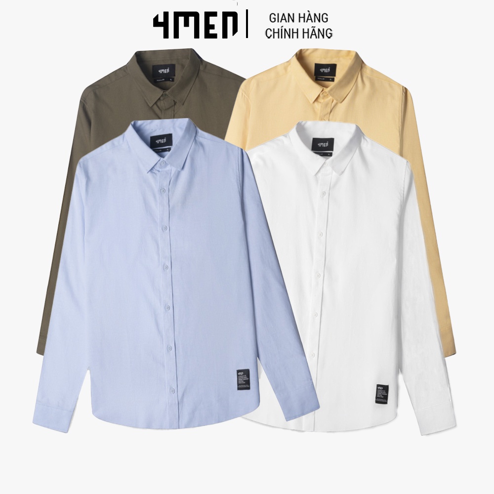 Áo Sơ Mi Nam Trơn Regular Oxford 4MEN ASM105 dài tay cổ bẻ thanh lịch, vải sợi tổng hợp thấm mồ hôi, bền màu