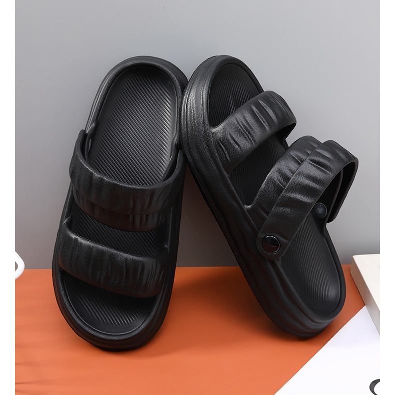 Dép sandal nữ đế cao quai nhún TA-203 màu đen, be
