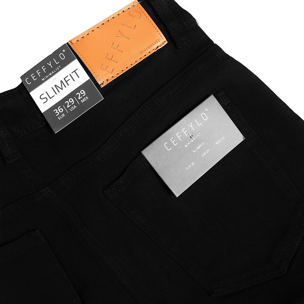 Quần Jeans trơn nam màu Đen form slimfit trơn CEFFYLO chất bò thun co giãn nhẹ