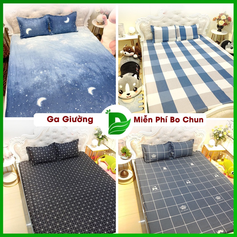 Ga Giường Cotton Poly (Miễn Phí Bo Chun) Drap Trải Nệm M2 M4 M6 M8 Họa Tiết Dễ Thương - Lá Xanh Decor