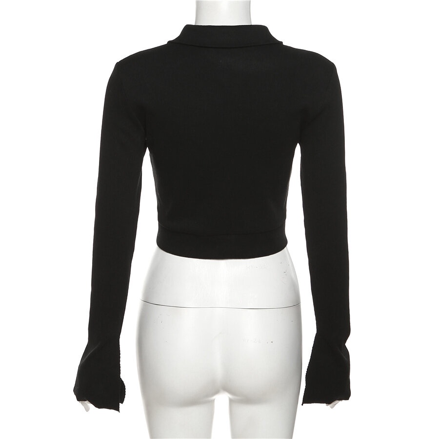 Weird Puss Áo Croptop Dài Tay Cổ Tim Phối Khóa Kéo Thời Trang Dành Cho Nữ