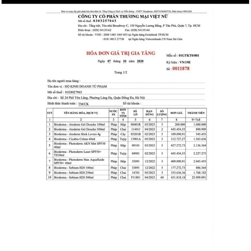 Nước tẩy trang Bioderma của Pháp 500ml