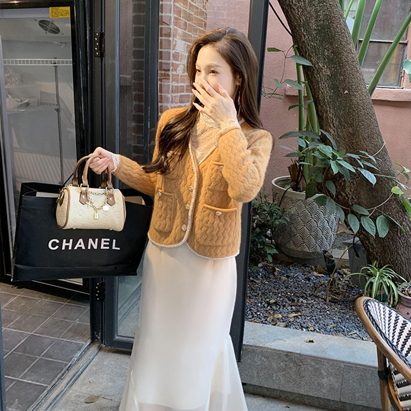 Áo Khoác Nữ Dài Tay Cổ Chữ V Thời Trang Hàn