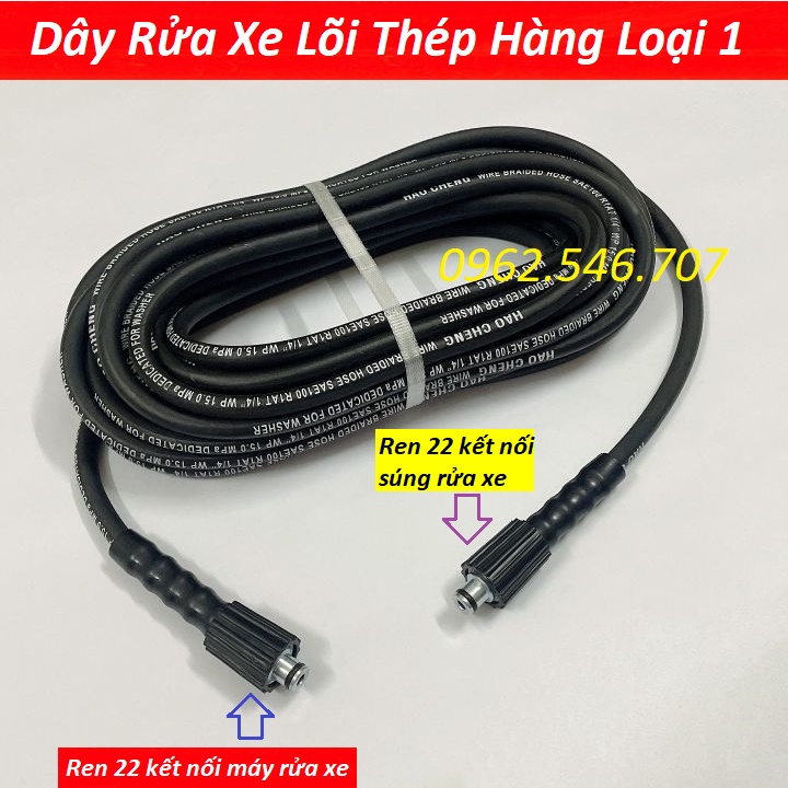 Dây xịt rửa xe áp lực gia đình 10m,15m,20m | dây rửa xe cao cấp lõi thép Taiwan_Ren trong 22mm