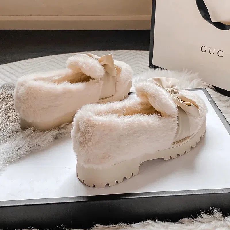 Giày Cao Gót Đế Dày Phối Lông Cừu Plus Size Thời Trang Thu Đông