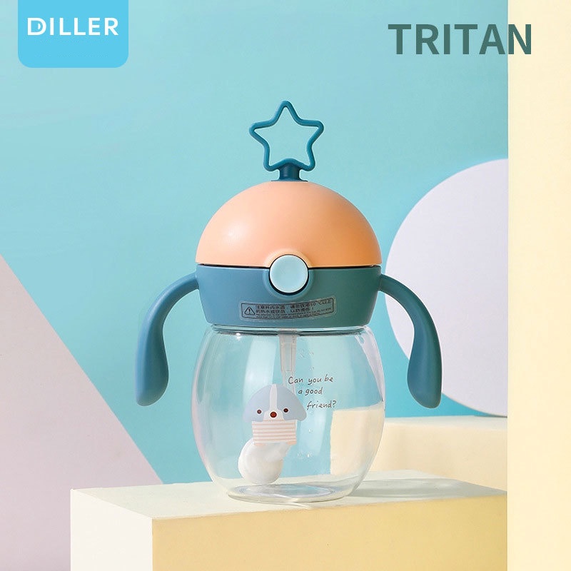 Bình tập uống nước Diller, bình uống nước cho bé có tay cầm, ống hút 360 độ, dung tích 240ml, có giấy chứng nhận CNAS