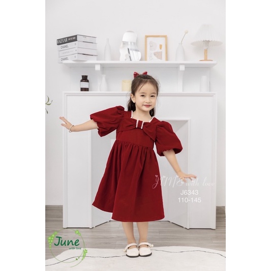 Đầm Nhung Cho Bé Hàng Thiết Kế Cao Cấp, Váy Nhung Đỏ Công Chúa Size 1-10Y