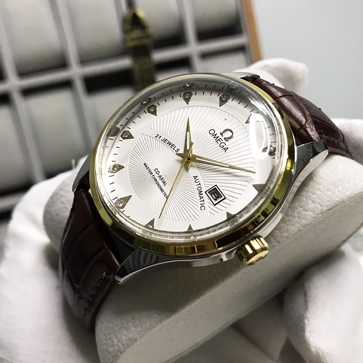 Đồng hồ Nam Omega, Đồng hồ OMG05 Dây da cao cấp, Mặt Sapphire chống xước, chống nước thẻ bảo hành 12 tháng