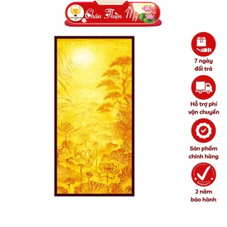 Đèn hào quang hoa sen cây tùng in tranh trúc chỉ dọc chân thiện mỹ, trang trí phòng thờ, bàn thờ treo tường tc-tf-09