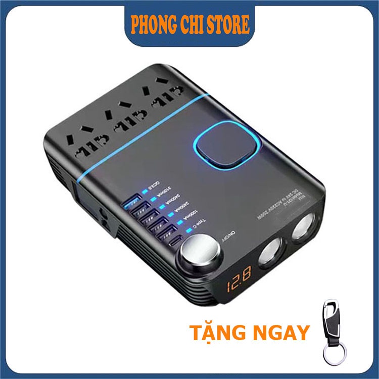 Bộ đổi nguồn 12v/24v sang 220v, Biến tần 12v/24v sang 220v cho ô tô công suất 200w, Hỗ trợ sạc nhanh PD 20w, QC3.0
