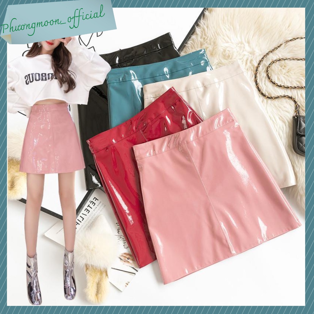 Chân váy da bóng QCCC, chân váy cạp cao, kiểu dáng sexy hiện đại