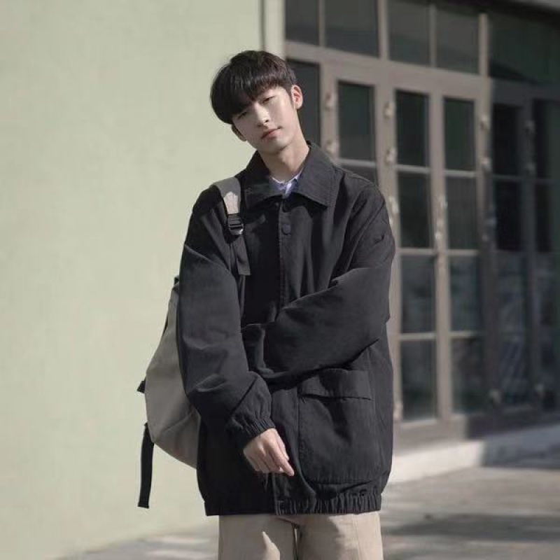 Áo Khoác Dáng Rộng Phối Túi Lớn Thời Trang Xuân Thu Cho Nam Và Nữ