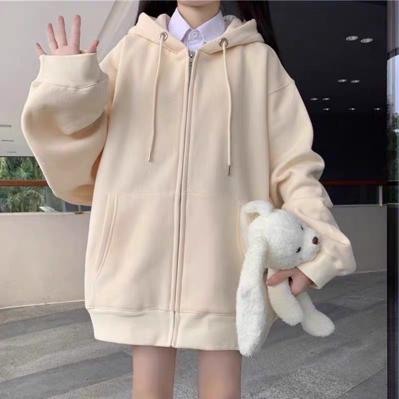 Áo Khoác Nỉ Hoodie TAY PHỒNG Form Rộng GUVIA Zip Trơn Nam Nữ BASIC Ulzzang Unisex