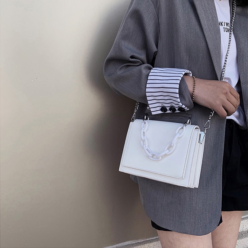 Túi Đeo Chéo Dáng Vuông Nhỏ Phối Dây Đeo Sợi Xích Thời Trang Cho Nữ