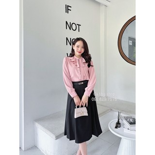 Áo sơ mi lụa bèo cổ nơ