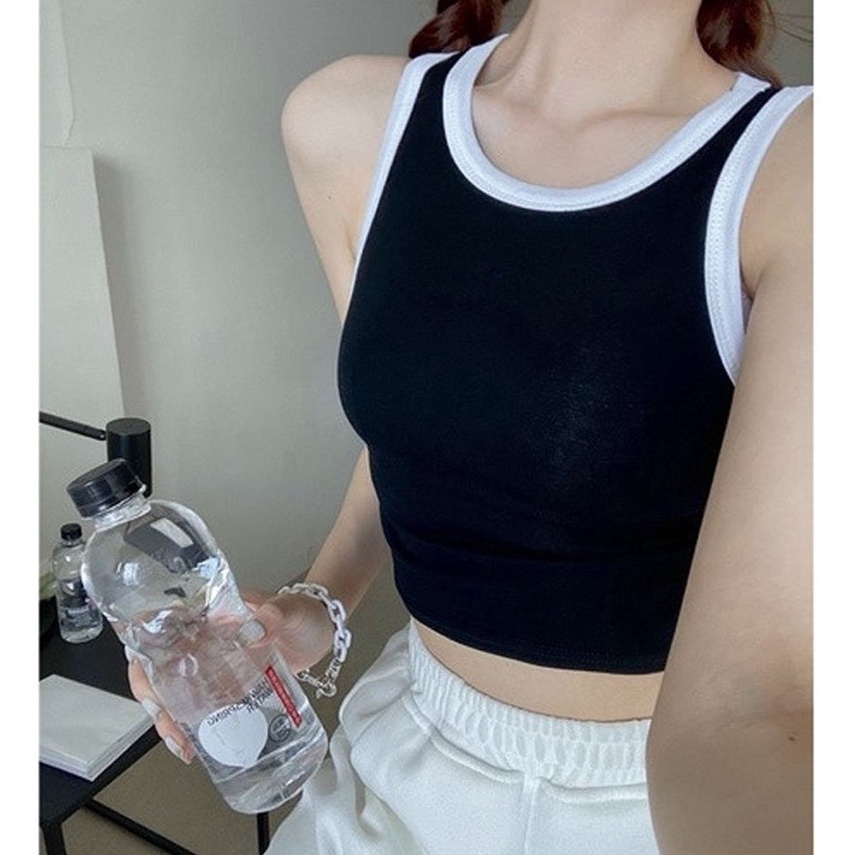 Áo croptop ba lỗ thun tăm phối viền nhiều màu dáng croptop nữ - dáng ôm co dãn cá tính siêu xinh KCT01