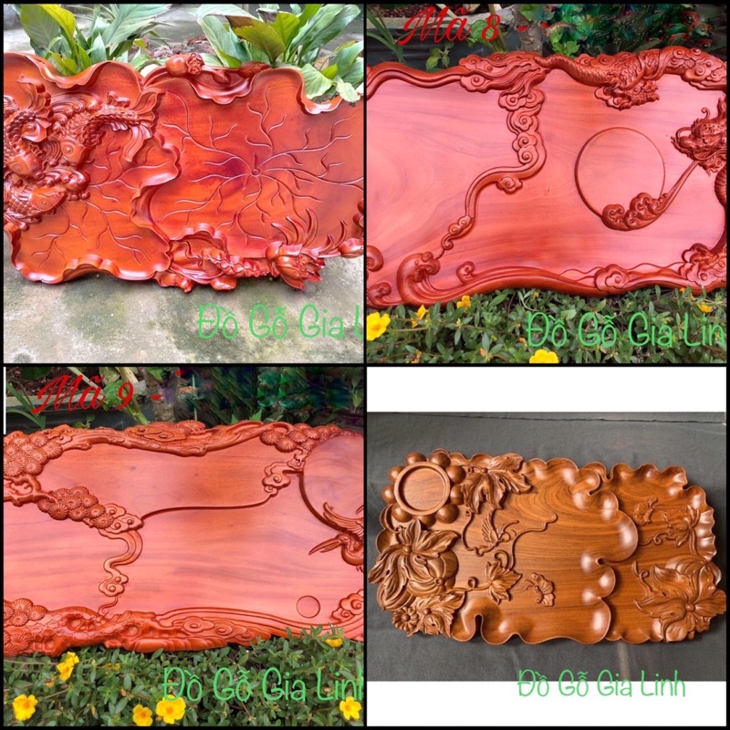 Khay Trà Nguyên Khối Gỗ Hương Kích Thước 65cm x 35cm x 4cm