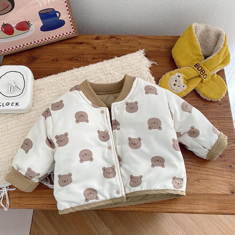 Áo khoác chần bông hoạ tiết gấu mặc được 2 mặt 🐻