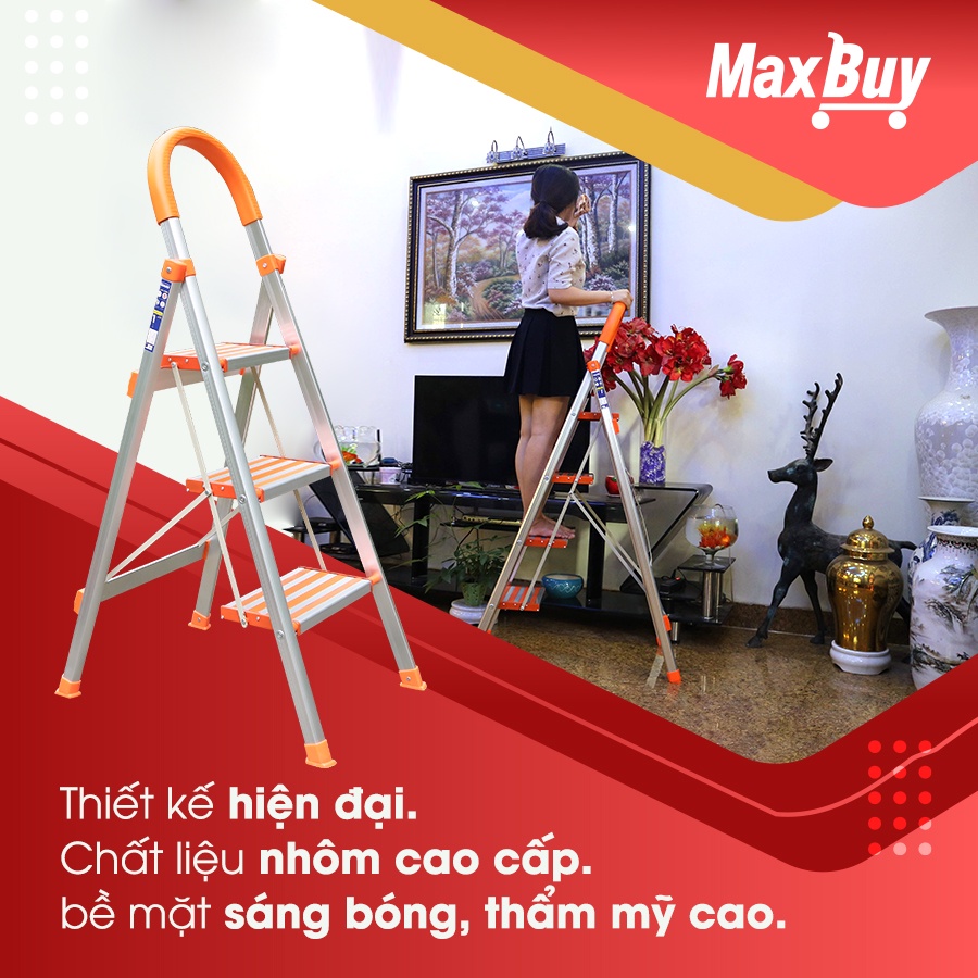 Thang nhôm ghế chữ A tay vịn có bậc xếp gọn NIKAWA thương hiệu Nhật HN