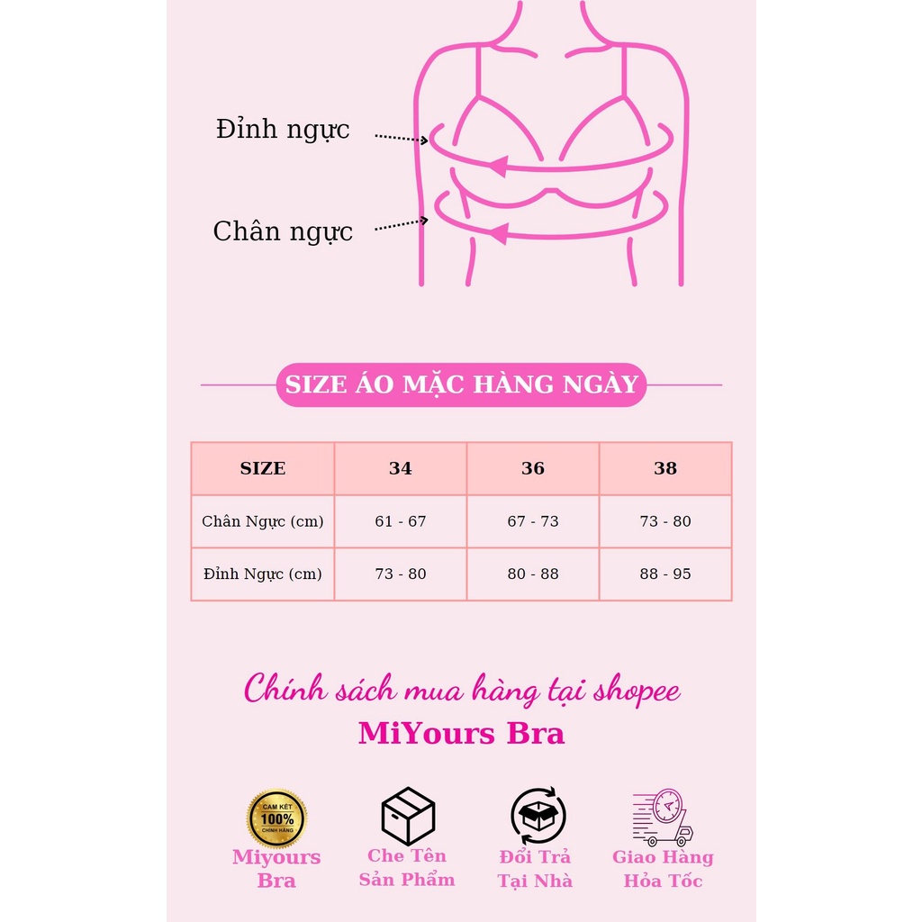 Áo lót cúp ngực nữ MiYours Fashion & More AC045 có gọng cài trước không dây chống tụt đệm dày nâng ngực tạo khe xinh