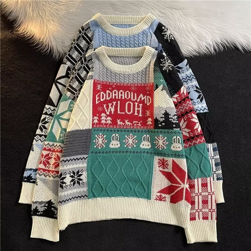 Áo Sweater Dệt Kim Dáng Rộng Phong Cách Retro Nhật Bản Thời Trang Thu Đông Cho Nam Giới