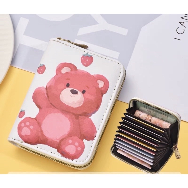 Ví mini cầm tay nữ hoạ tiết gấu dâu lotso Túi đựng thẻ hoạt hình dễ thương dung tích lớn siêu nhỏ gọn