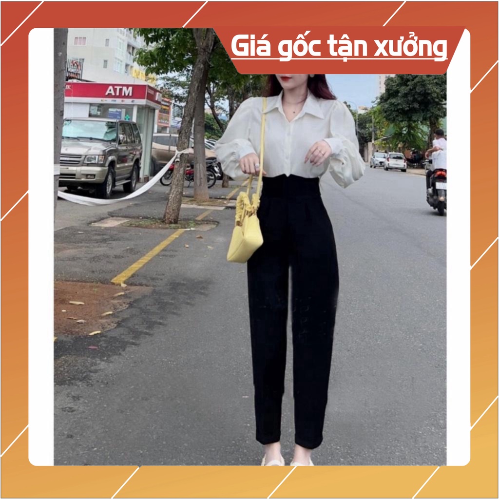 Quần Tây Nữ Lưng Cao Khóa Sau Hông Đi Học Làm Công Sở Kiểu Quần Baggy Nữ Cạp Bản To Cao Vải Tuyết Mưa Dày Co Giãn Nhẹ có