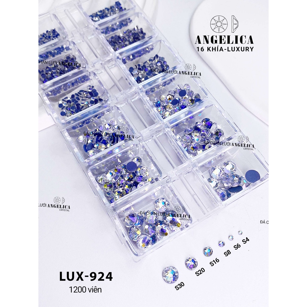 Khay đá nail Luxuxy chân lưới 16 khía đủ màu cao cấp mix size đá đính trang trí móng ANGELICA LUX