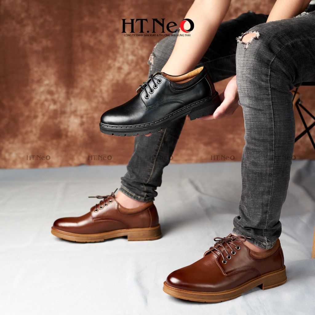 Giày đốc da bò HT.NEO da bò thật 100%, đế cao su đặc, thiết kế nam tính và màu đen mạnh mẽ bảo hành 12 tháng DN26