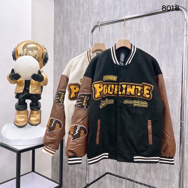 Áo khoác Bomber da lộn trần bông phối tay da unisex nam nữ QCCC