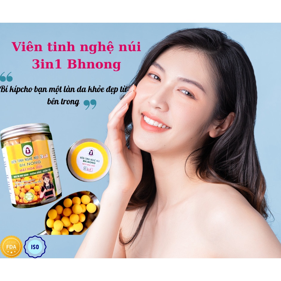 Viên tinh nghệ núi 3in1 Bhnong đẹp da, mờ nám, bổ máu, tăng đề kháng, hỗ trợ trị đau dạ dày, đại tràng, chống viêm