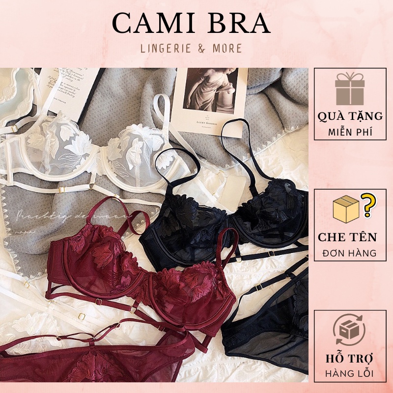 Bộ đồ lót ren hoa lưới có gọng cao cấp, sexy quyến rũ dành cho ngực vừa và lớn CamiBra B03 | BigBuy360 - bigbuy360.vn