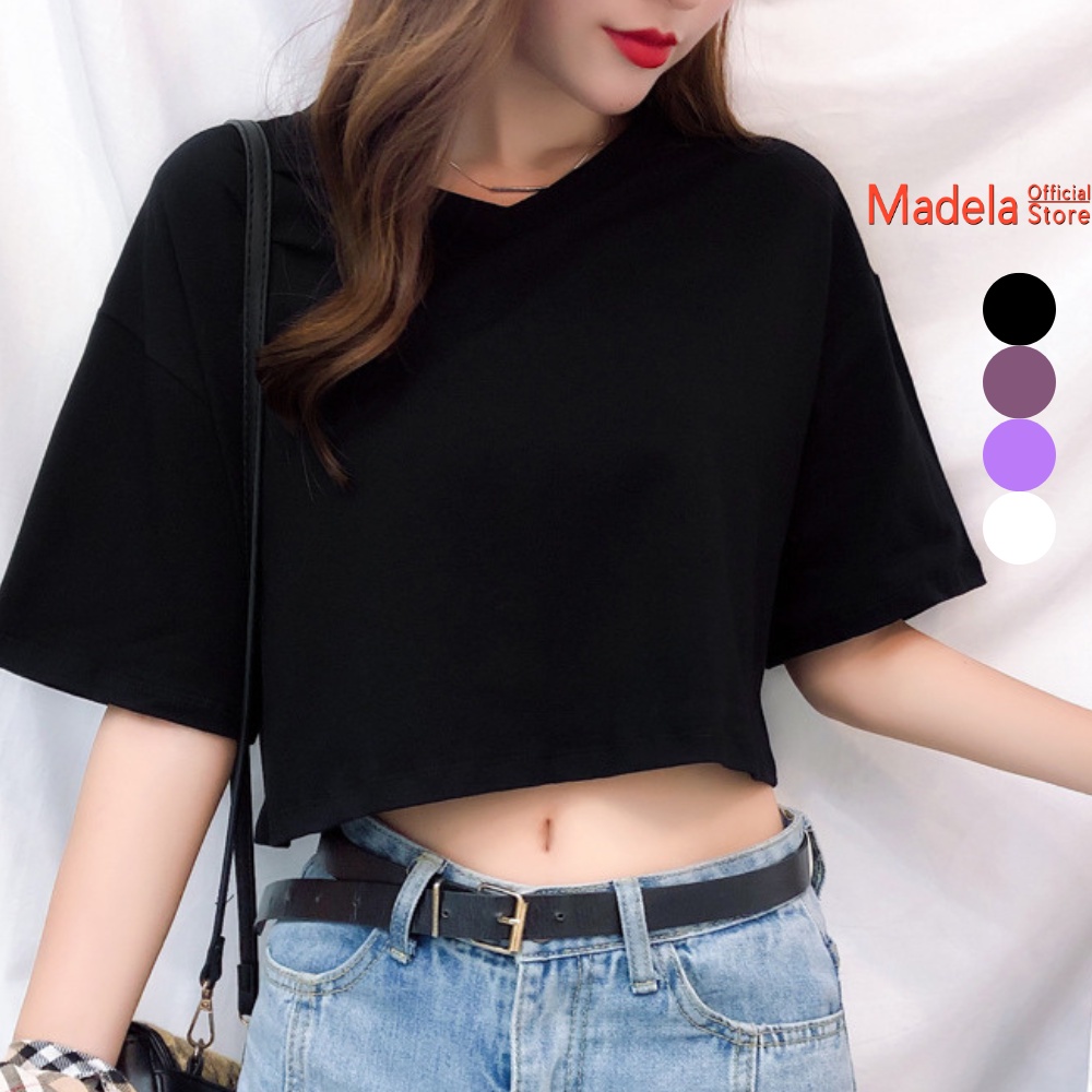 Áo croptop MADELA cổ tim form rộng, croptop dáng rộng phong các trẻ trung năng động