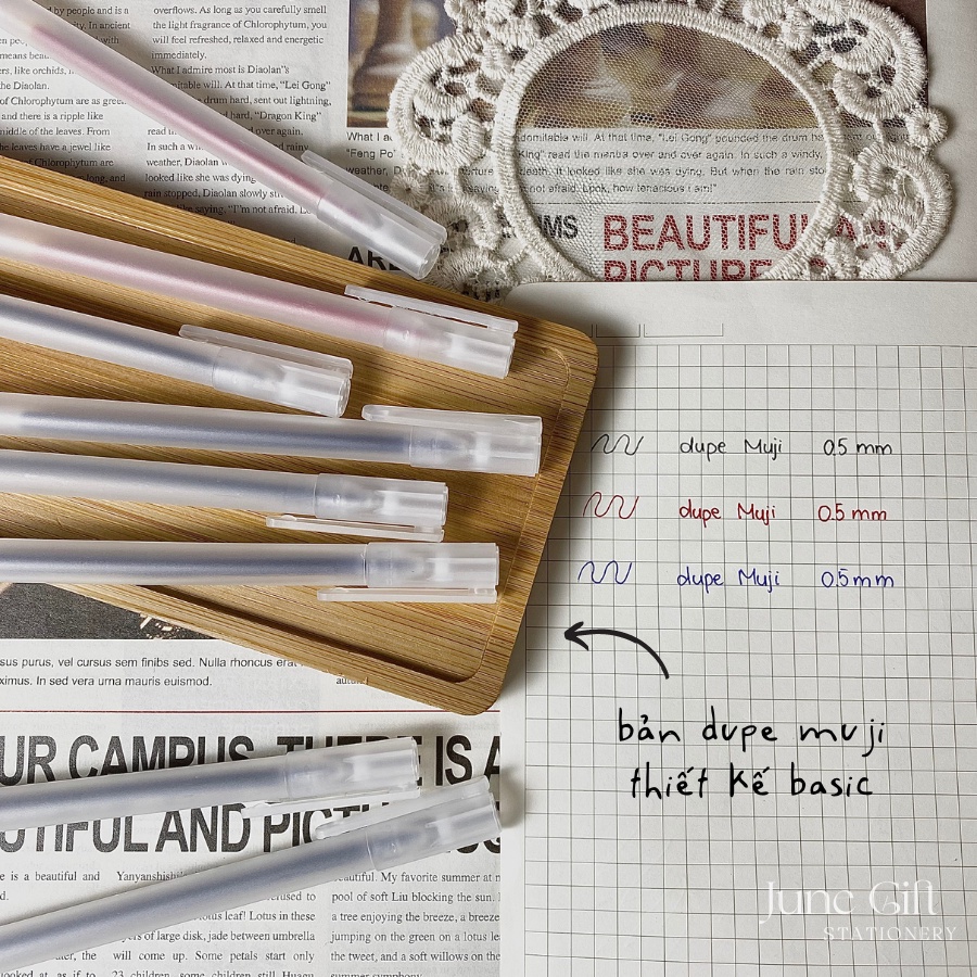 Bút bi nước bút gel bản dupe Muji màu  xanh, đen, đỏ ngòi 0.5mm mực đều nét đẹp