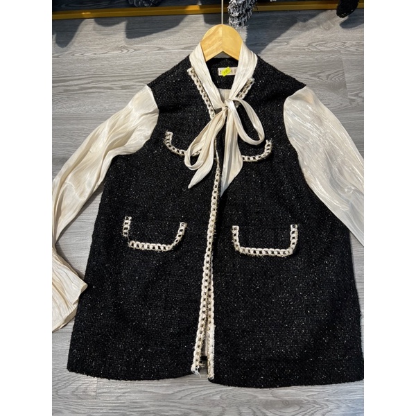Thanh Lý Áo Dạ Tweed Phối Sơ Mi