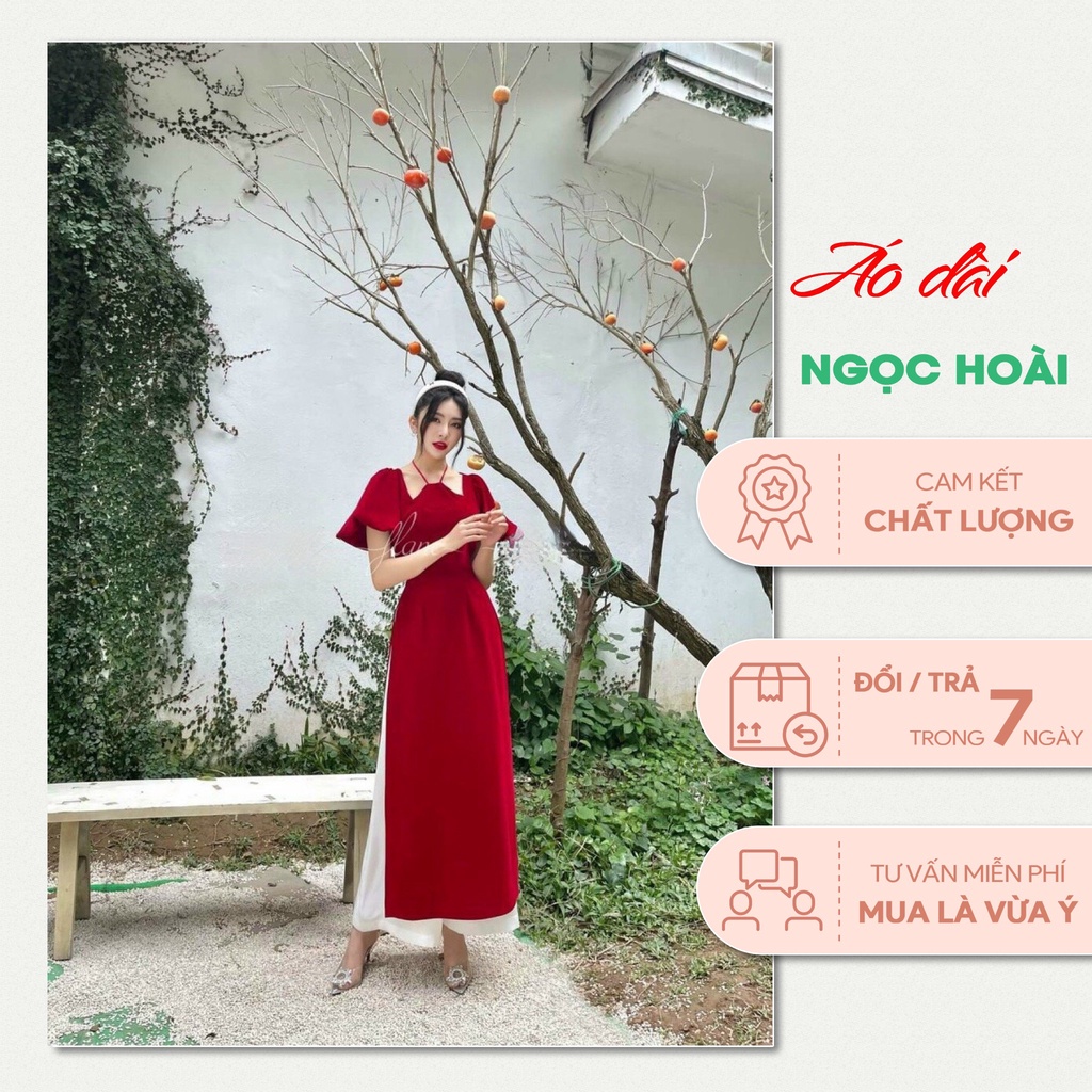 Áo Dài Cách Tân màu đỏ với thiết kế vai Bồng Bềnh Cực Xinh, Tiểu Thư