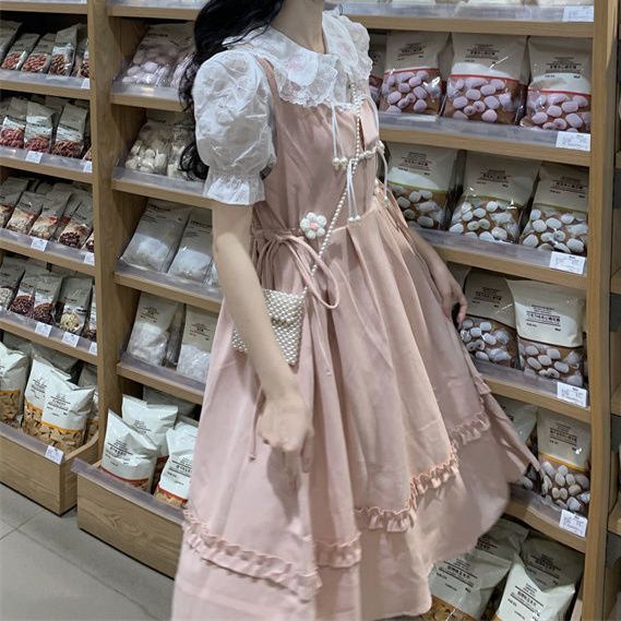 🌼váy babydoll Bộ Áo Sơ Mi Tay Ngắn Cổ Búp Bê + Đầm Yếm Dáng Rộng Phong Cách Mori Hàn Quốc Thời Trang Mùa Hè Mới Cho