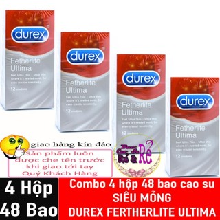 Combo 4 hộp 48 cái bao cao su siêu mỏng durex fetherlite ultima