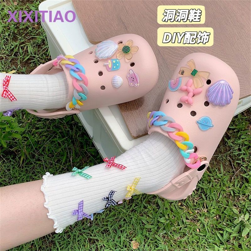 Khóa Dây Xích Nhiều Màu Sắc Họa Tiết Hoa Dễ Thương Trang Trí Giày DIY Thời Trang Mùa Hè Có Thể Tháo Rời