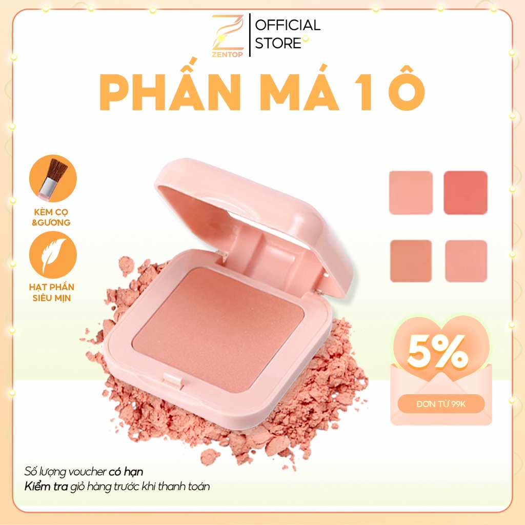 Phấn má hồng cam đơn sắc lâu trôi trang điểm siêu xinh lên màu chuẩn ZENTOP
