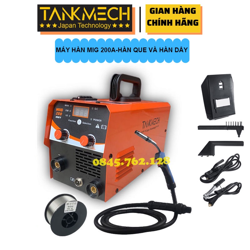 Máy Hàn Mig Không Dùng Khí TankMech 200A Hai Chức Năng - Tặng Kèm Cuộn Dây Hàn 1Kg - Hàng Chuyên Dụng