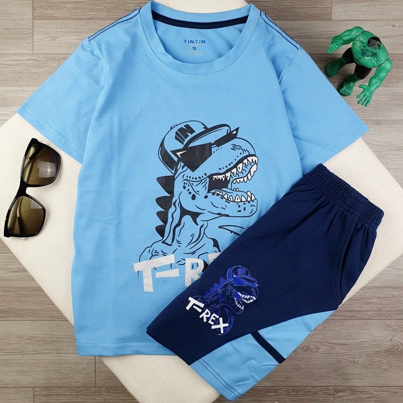 Bộ thun cotton tay ngắn quần đùi họa tiết hình in cho bé trai size đại cồ dưới 60kg
