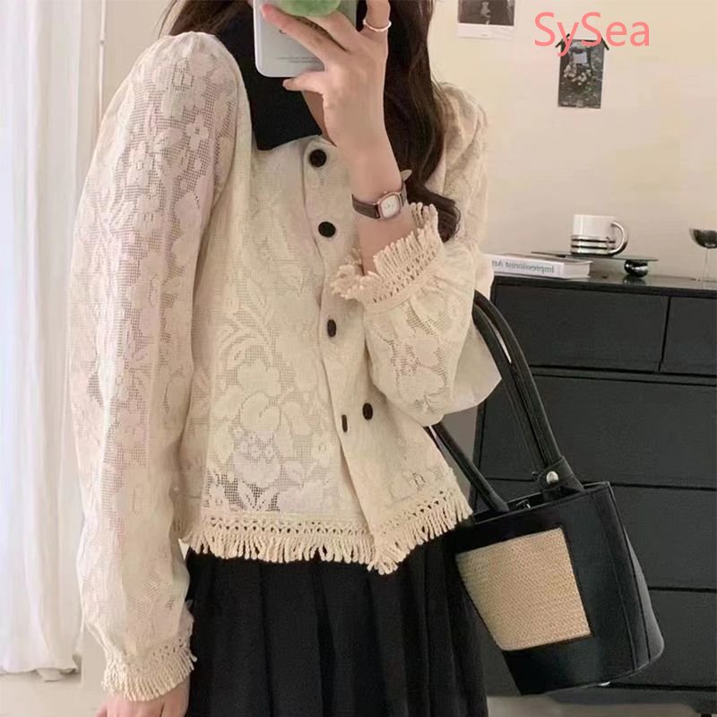 Áo Khoác Cardigan Phối Ren Phong Cách Pháp Thời Trang Mùa Thu Cho Nữ