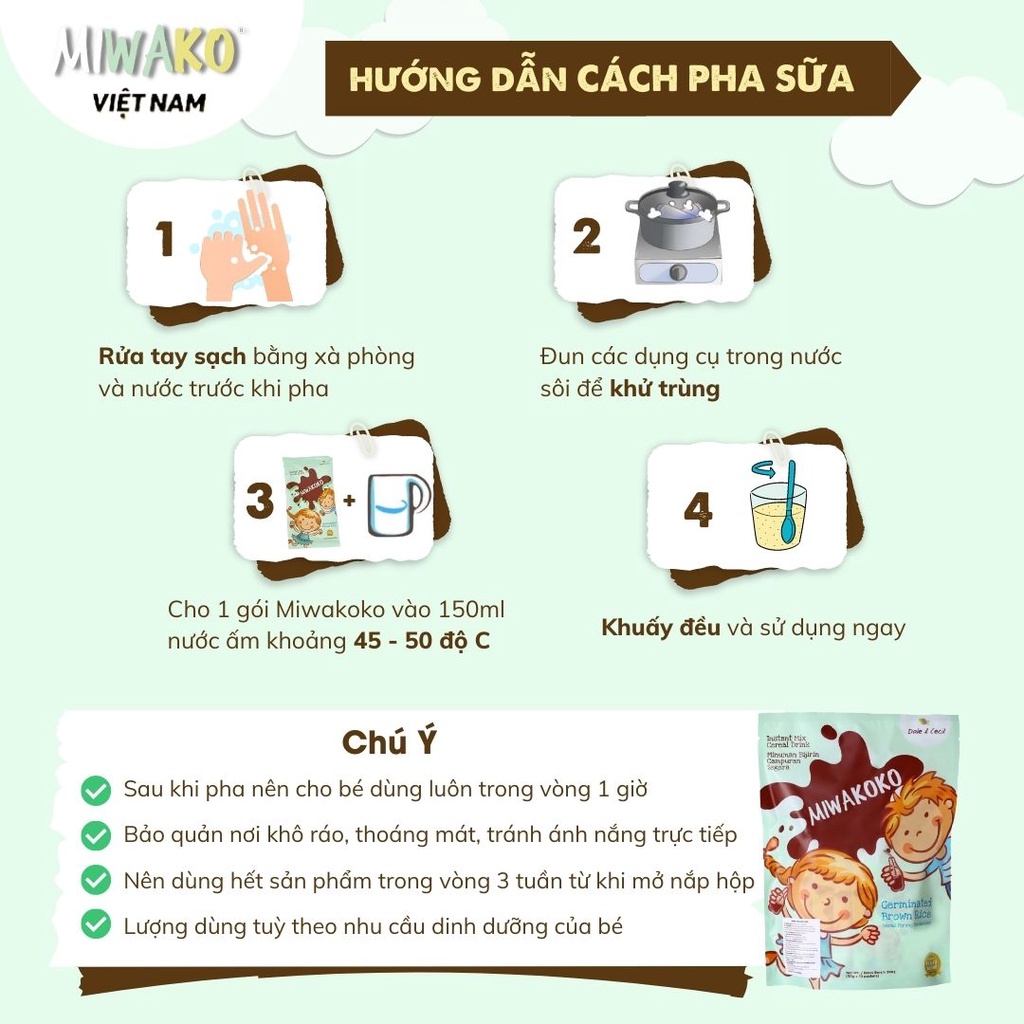 Sữa Công Thức Hạt Thực Vật Hữu Cơ Miwakoko Vị Cacao 300g x 2 túi (600g) - Miwako Việt Nam