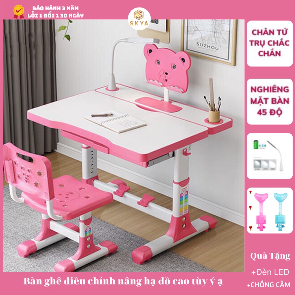 Bộ bàn ghế chống cận chống gù bàn học thông minh chỉnh được độ cao có giá đỡ sách và ngăn kéo tiện dụng SKYA A82